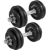 MOVIT Hantel-Set Kurzhanteln PRO 2er Set, Gusseisen Hanteln, (Set, mit Kurzhantelstangen), Stange 30mm, Griff gerändelt, Sternverschlüsse, Modellwahl 20kg - 60kg 2x 15kg Set