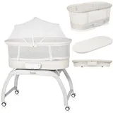 lionelo Coral 3 IN 1 Kinderbett bis 9 kg, Wiege, Babywaage, 5 Schaukelgeschwindigkeiten, 12 Melodien, 4 Rollen, Ergonomische Matratze, Timer, Fernbedienung, Moskitonetz