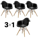 Vitra Stuhl Eames Plastic Armchair RE 83x63x59 cm Gestell Ahorn, Sitz tiefschwarz mehrfarbig, 4 Stück, Designer Charles & Ray Eames
