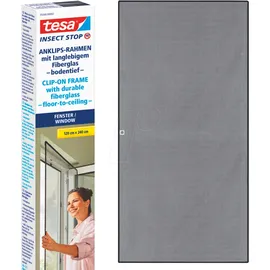 Tesa Insektenschutz Anklipsrahmen für Fenster 120 x 240 cm Grau