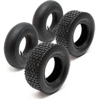 Wiltec 2x Reifenmantel 2x Schlauch für Aufsitzmäher/Rasentraktor 15x6.00-6 4PR Gerades Ventil