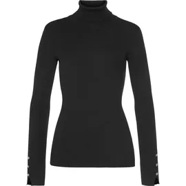 LAURA SCOTT Rollkragenpullover mit Wellenkante und Zierknöpfen Laura Scott schwarz (aus nachhaltigem Material)