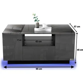 Makika LED Couchtisch / Design Wohnzimmertisch mit Ablagefach und Schubladen - Schwarz Hochglanz