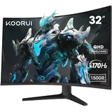 KOORUI Curved Gaming Monitor 32 Zoll, UltraWide QHD 2560x1440P 170Hz 1500R VA Panel Bildschirm, Adptivesync HDR 10 HDMI DisplayPort, Neigungsverstellbar, Augenpflege