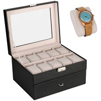 shelfmade Uhrenbox Uhren Aufbewahrung Uhrenbox Uhrenkoffer Uhrenkasten "Basel" für 20 Uhren, schwarz beige