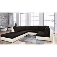 Fun Möbel Wohnlandschaft Sofa ANDRO mit Schlaffunktion und Hocker Weiss-Schwarz