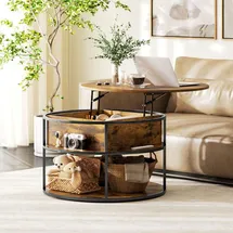 Homcom Couchtisch Rund Braun Metall 80 x 47 cm