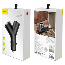 Baseus Y-Typ KFZ-Ladegerät Dual USB Zigarettenanzünder 3,1 A Schwarz