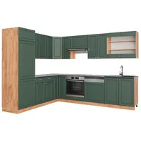 Vicco Winkelküche Fame-Line L-Form 227 cm Grün-Gold Eiche