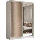 AX Living Schwebetürenschrank, Weiß, Walnuss, Kunststoff, Teilmassiv,Kiefer, Rechteckig, 160x216x61 cm, Hergestellt in Europa, FSC Mix, Reach, Schlafzimmer, Kleiderschränke, Schwebetürenschränke
