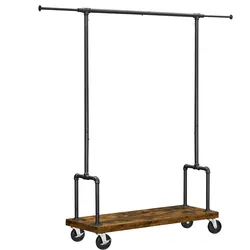 Schwerlast Kleiderständer 160x110x40cm, ausziehbar, Stahl, bis zu 138,50 KG belastbar, mit Rollen, Industrie-Design, Braun-Schwarz