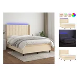 vidaXL Boxspringbett mit Matratze & LED Creme 140x200 cm Stoff