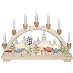 Weihnachtsleuchter Weihnachtsdorf Holz bunt/natur 10-flammig Schwibbogen