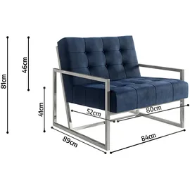 s-style möbel Loungesessel Tampa Samtstoff 84 x 81 x 89 cm Blau/Silber