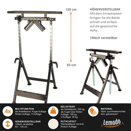 Lemodo Arbeitsbock Stahl 83–129 cm schwarz höhenverstellbar