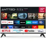 Antteq V32-AH3Q1L HD Smart TV 32 Zoll (Fernseher 81 cm), Triple Tuner(DVB-T2/S2/C),App Store,Netflix,Prime Video,DAZN,UVM,WiFi,Hotelmodus,2024