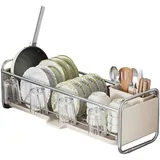 JUSHZ Abtropfgestell Geschirr Geschirrabtropfgestell Dish Rack Geschirrständer Abtropfhalter Ständer Abtropfgitter Geschirrablage Abtropfschale Geschirrkorb Besteckkorb Schmal (43x17x17cm,White)