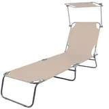 Mojawo Gartenliege Sonnenliege Relaxliege 3 Bein Campingliege Klappbar Mit Tragschlaufen und Sonnenschutzdach 186x55x24CM Beige