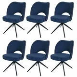 Mendler 6er-Set Esszimmerstuhl HWC-N72, Polster-Küchenstuhl, drehbar Auto-Return, Stoff/Textil (420g/m2) blau