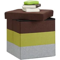 Relaxdays Polster Hocker mit Stauraum, gestreifter Sitzhocker, faltbarer Polsterhocker HBT: 38 x 38 x 38 cm, Farbmix