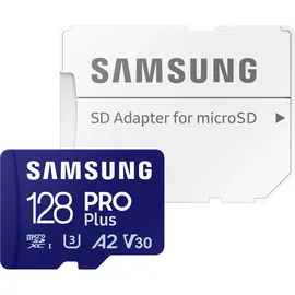 Samsung PRO Plus 128 GB microSDXC-Speicherkarte (180 MB/s, Class U3, V30, A2)