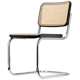 Thonet Freischwinger S32 Buche schwarz gebeizt/Rohrgeflechtbespannung braun, Designer Marcel Breuer, 81x46x58 cm