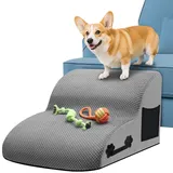 Hundetreppe für Kleine Hunde, 2 Stufen Haustiertreppe aus Hochdichtem Schwamm – Katzentreppe Hunderampe mit Waschbarem Bezug, Hundespielzeug Seil, Leicht und tragbar für Sofa, Bett, Auto