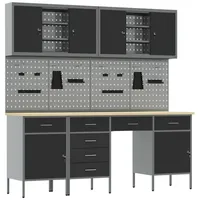 vidaXL 10-teiliges Werkbank-Set aus schwarzem Stahl