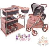 509 Crew 17 Piece Deluxe Twin Doll Play Set, Doll Tandem Stroller, Sleep and Feed Play Station, 15 Piece Feed and Care Accessories, for Two Dolls Play Set, Ages 3+