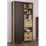 Forte Highboard »Jytana«, Höhe 200,3 cm, Schiebetüre mit Lamellenoptik, Mauvella Eiche / Schwarz,