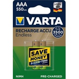 Varta Recharge Accu Endless AAA 550mAh 2er Blister, auch passend für Gigaset A420 A Telefon Akku