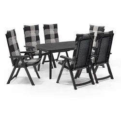 Shaf Milano 7-tlg. Outdoor-Essgruppen-Set | Klappstuhl anthrazit | mit karierten Polstern | Wetterfest | Klappsessel
