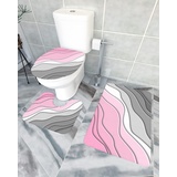 Badematte Set 3 Teilig Moderne Rosa Graue Weiße Farbe Ombre Badezimmermatte Memory-Schaum U-Förmiger Wc-Bodenmatte Soft Toilettenmatte Für Wc, Badezimmer, Bad