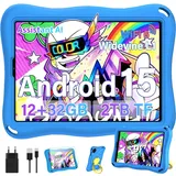 SUAAT Kinder Tablet 9 Zoll Android 15 mit 32GB R0M+TF 2TB, 5G WiFi, Octa-Core, Widevine L1,AGPS, 5+8MP,Face ID, Kindersicherung, 5000mAh,1340 x 800,BT 5.0, Kids Tablet mit Eva Case - Blau
