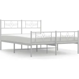 vidaXL Bettgestell mit Kopf- und Fußteil Metall Weiß 140x200 cm