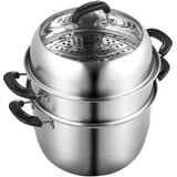 Vevor 28cm Dampfgarer Topf Edelstahl mit Glasdeckel, 3 Etagen Dampfkocher Dampftopf Induktion Gardampftopf Dampfkochtopf Kochtopf Ideal für Gemüse, Fisch, Suppe, Knödel (inkl. 2 Dampfgarer-Einsätze)