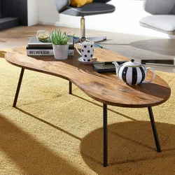 Kadima Design Retro-Couchtisch `Calabria`: Massivholz, Metallbeine, Pflegeleichte Tischplatte, Nierenform. Braun, 122x63x36 cm