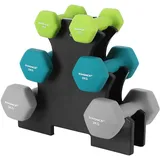Songmics Kurzhantel Set Hexagon mit Hantelständer 2 x 1 kg, 2 x 2 kg, 2 x 3 kg limettengrün, aquamarin, grau