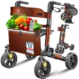 Kesser Rollator faltbar Gehhilfe mit Sitz und Tasche höhenverstellbar braun