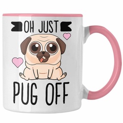 Trendation Tasse Trendation – Oh Just Pug Off Lustige Tasse für Hundeliebhaber Kaffeetasse mit Sprüchen für Frauen Kollegin rosa