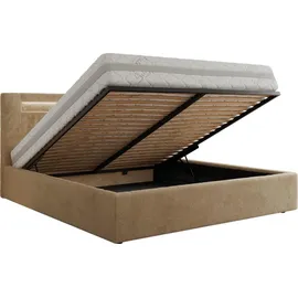mks möbel Polsterbett GOLD 5 CLASSIC 140/200 - Beige Plüsch - Multipocket-Matratze