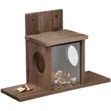 Relaxdays Eichhörnchen Futterhaus, Holz, 2 Eingänge & Sitzplattformen, zum Aufhängen, Eichhörnchenfutterstation, braun, 1 Stück
