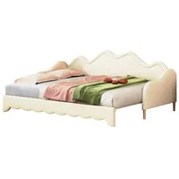 OKWISH Schlafsofa 2-in-1 Multifunktions-Polsterbett, mit LED-Beleuchtung, mit Lattenrost 90(180)*190cm, ohne Matratze beige