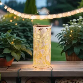 Marrakesch Orient & Mediterran Interior Marrakesch 2er Set Solarlaternen Solarlampen für außen mit Henkel aus Metall 30cm Groß | Boho Deko Outdoor Solar LED Laterne Wetterfest Hoja Weiss IP65 Wasserdicht als Gartendeko im Garten