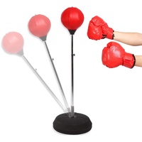 Boxsack Stehend Verstellbare Punchingball für Kinder Erwachsene Standboxsack Set für Jugend Speedball Boxtraining Standboxball mit Boxhandschuhen und Ständer Set, 120-150 cm, Rot