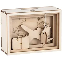 Rayher DIY Geldgeschenk Verpackung "Journey" für Reise und Urlaub, 3D aus Holz zum Gestalten Geschenkbox, 12-teilig, 11,5x8,5x5cm, Box 1Set, FSC Mix Credit, 62920505, Natur