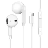 Coolden USB C Kopfhörer für iPhone 16 16 Pro 16 Pro Max Kopfhörer mit Kabel USB Typ C Ohrhörer mit Mikrofon und Lautstärkeregler HiFi Stereo In-Ear Kopfhörer kompatibel mit iPhone 15 Serie Weiß