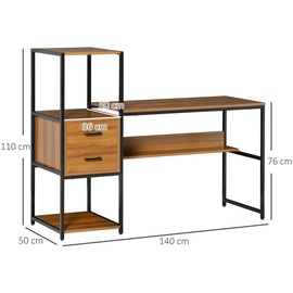 Homcom Schreibtisch mit 2 Schubladen natur, schwarz 140B x 50T x 110H cm