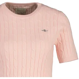 GANT Damen, Strick T-Shirt - STRETCH COTTON CABLE C-NECK, Rundhals, Kurzarm, Zopfmuster Rosa M,