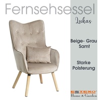 Fernsehsessel Relaxsessel Sessel mit Kissen Stoff Polsterstuhl Beige/Grau Samt